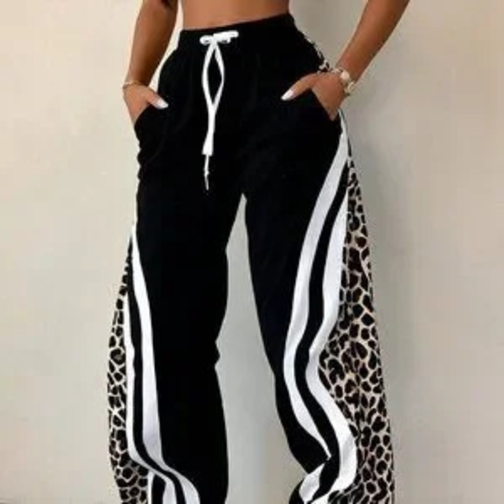 ZARA Black Casual Women's Striped Drawstring Pocket Pants